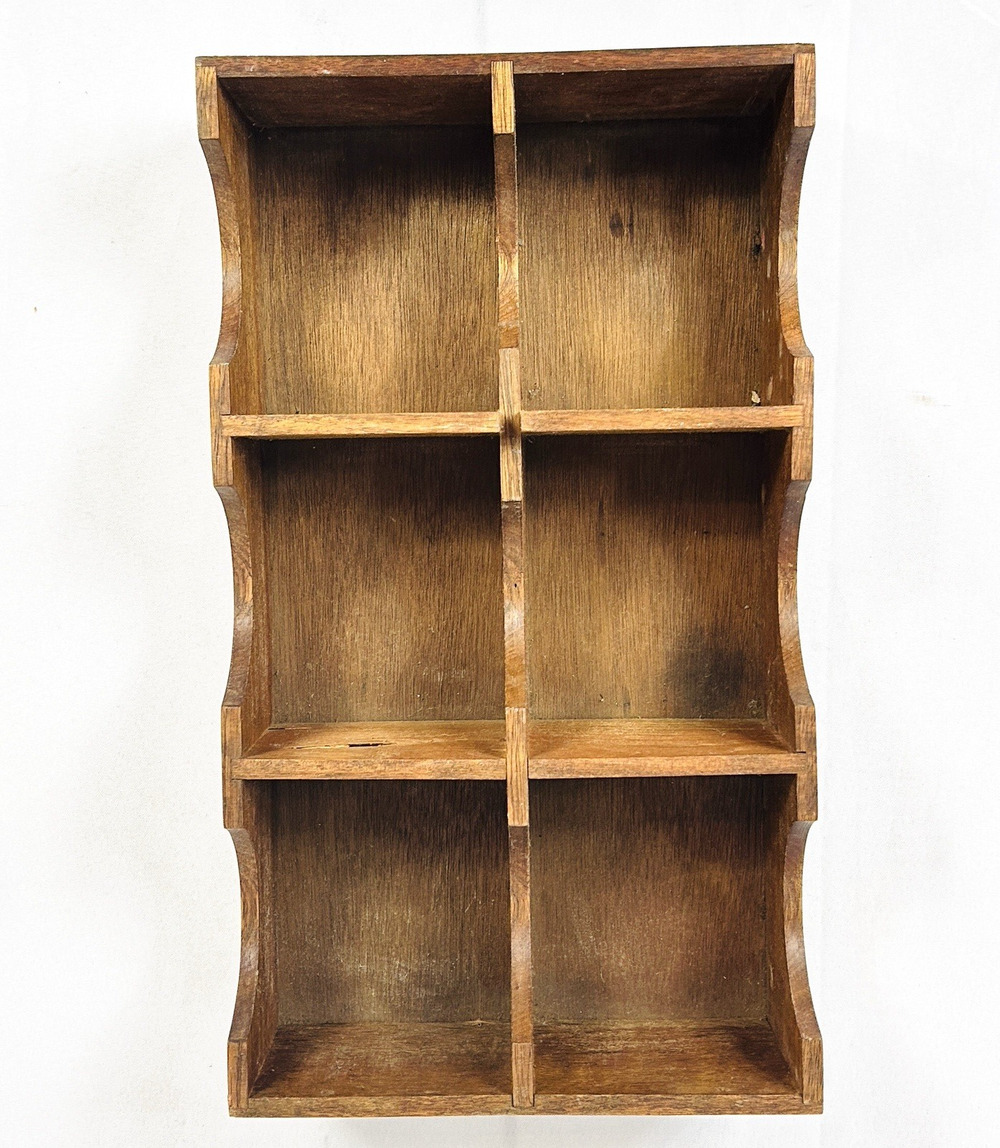 Rustic Vintage Wood Curio Display 6 Openings Cubbies for Miniatures Knick Knacks